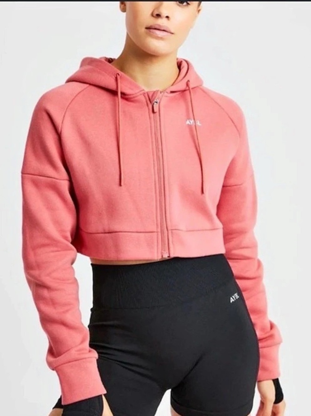 Aybl Cropped Zip Hoodie in Coral Pink Like New